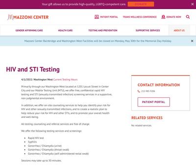 STD Testing at Mazzoni Center Washington West