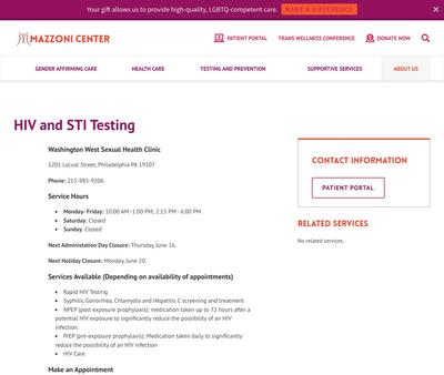 STD Testing at Mazzoni Center Washington West