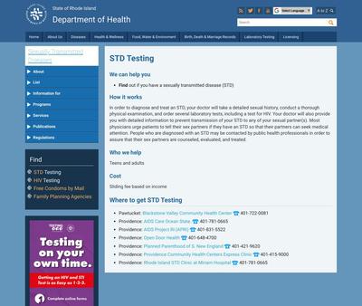 STD Testing at Rhode Island Department of Health