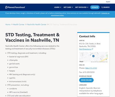 STD Testing at Planned Parenthood of Nahsville