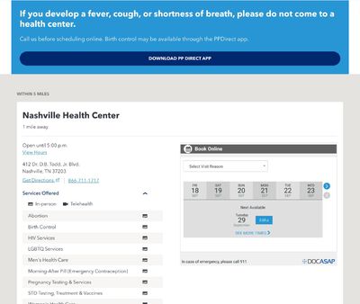 STD Testing at Planned Parenthood Nashville Health Center