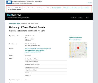 STD Testing at University of Texas Medical Branch Regional Maternal and Child Health Program