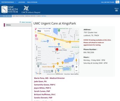 STD Testing at UMC Urgent Care at KingsPark