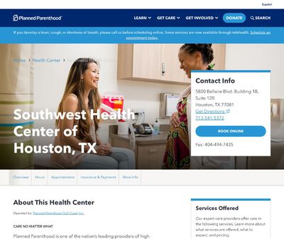 STD Testing at Planned Parenthood – Southwest Health Center of Houston, TX