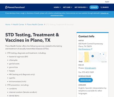 STD Testing at Planned Parenthood Plano