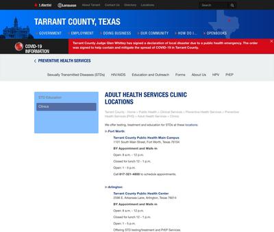 STD Testing at Tarrant County Public Health Center