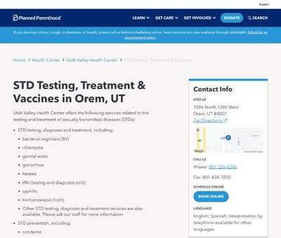 STD Testing at Utah Valley Health Center