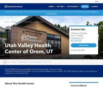 STD Testing at Planned Parenthood - Utah Valley Health Center of Orem Valley, UT