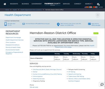 STD Testing at Fairfax County Health Department Herndon-Reston District Office and Health Clinic