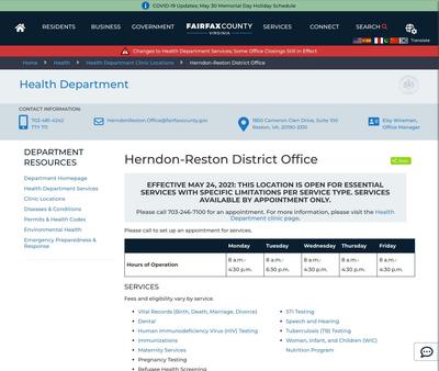 STD Testing at Fairfax County Health Department Herndon-Reston District Office and Health Clinic