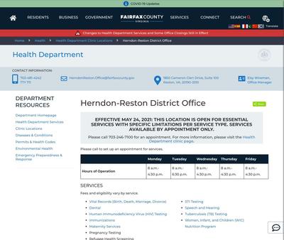 STD Testing at Fairfax County Health Department Herndon-Reston District Office and Health Clinic