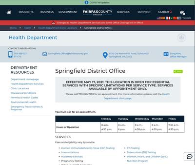 STD Testing at Springfield District Office Health Department