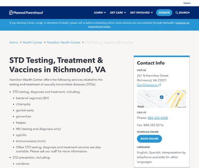 STD Testing at Virginia League for Planned Parenthood, Richmond Health Center
