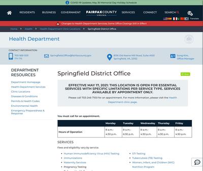 STD Testing at Springfield District Office Health Department