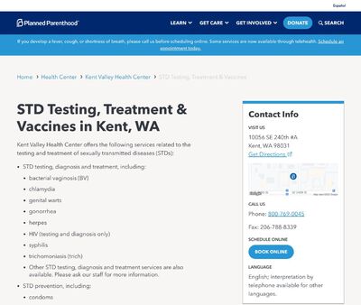 STD Testing at Planned Parenthood of the Great Northwest and the Hawaiian Islands (Kent Valley Health Center)