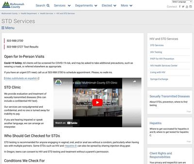 STD Testing at Multnomah County Health Department