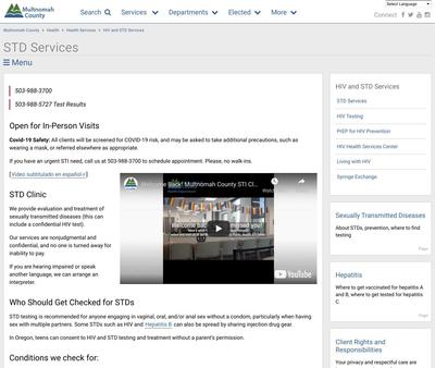 STD Testing at Multnomah County Health Clinic