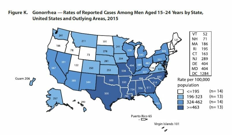 Graph of gonorrhea rates in muskogee oklahoma from 2015